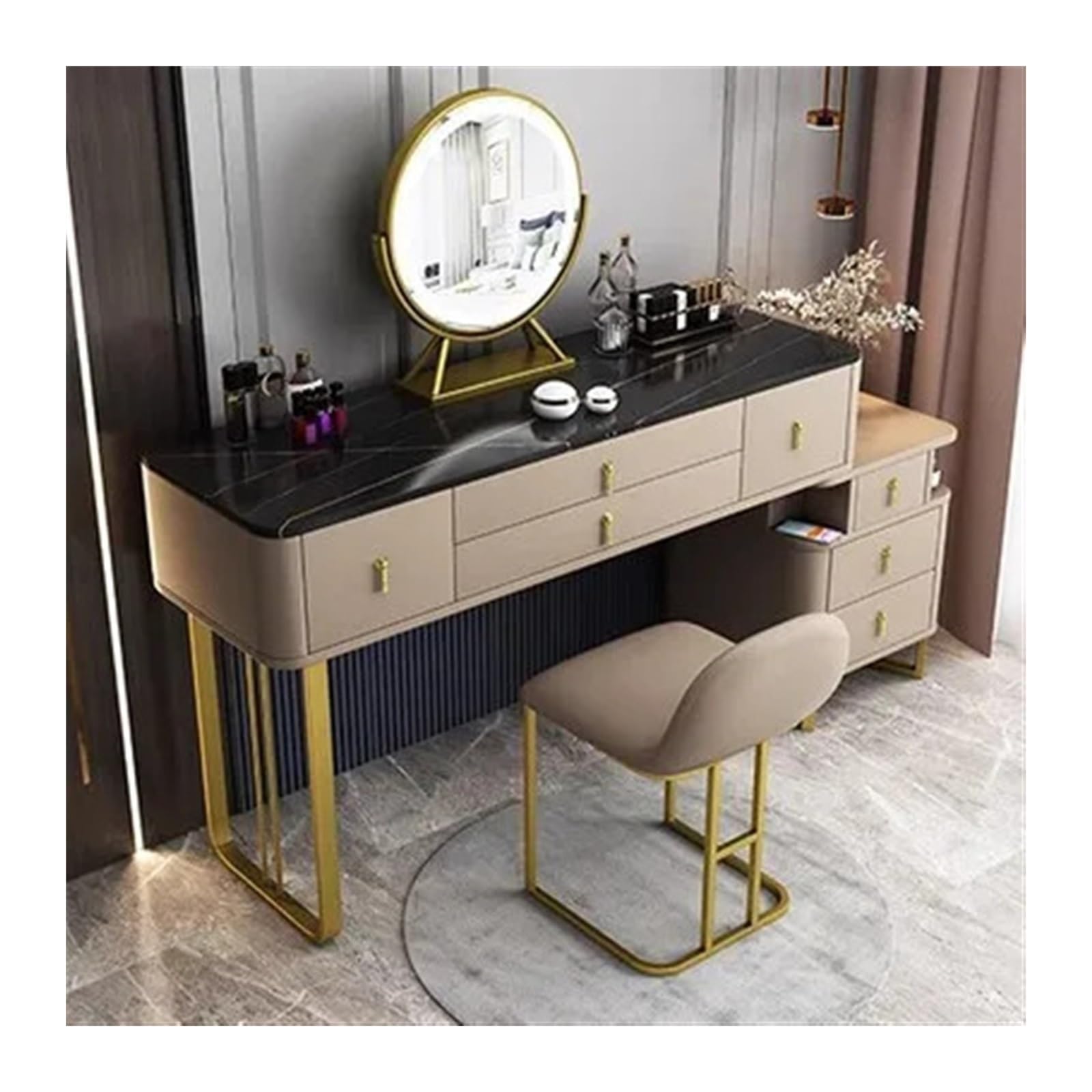CGCSYZ Vanity Desk Modern Vanity Desk, Makeup Vanity with Mirror and Spacious Drawers, Makeup Desk with Cabinet, Dressing Table with Makeup stool Makeup Dressing Table (Champagne Color 120cm)