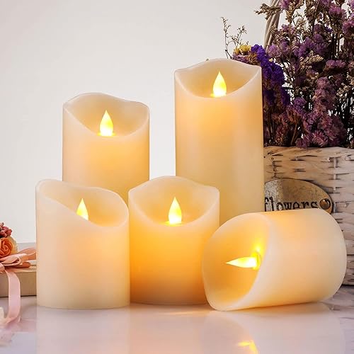 Miniatura 4 de Velas sin llama, juego de 5 velas LED parpadeantes con llama móvil (tamaño 3 pulgadas de profundidad x altura 4 "4"4"6"6"6") pilar realista cera
