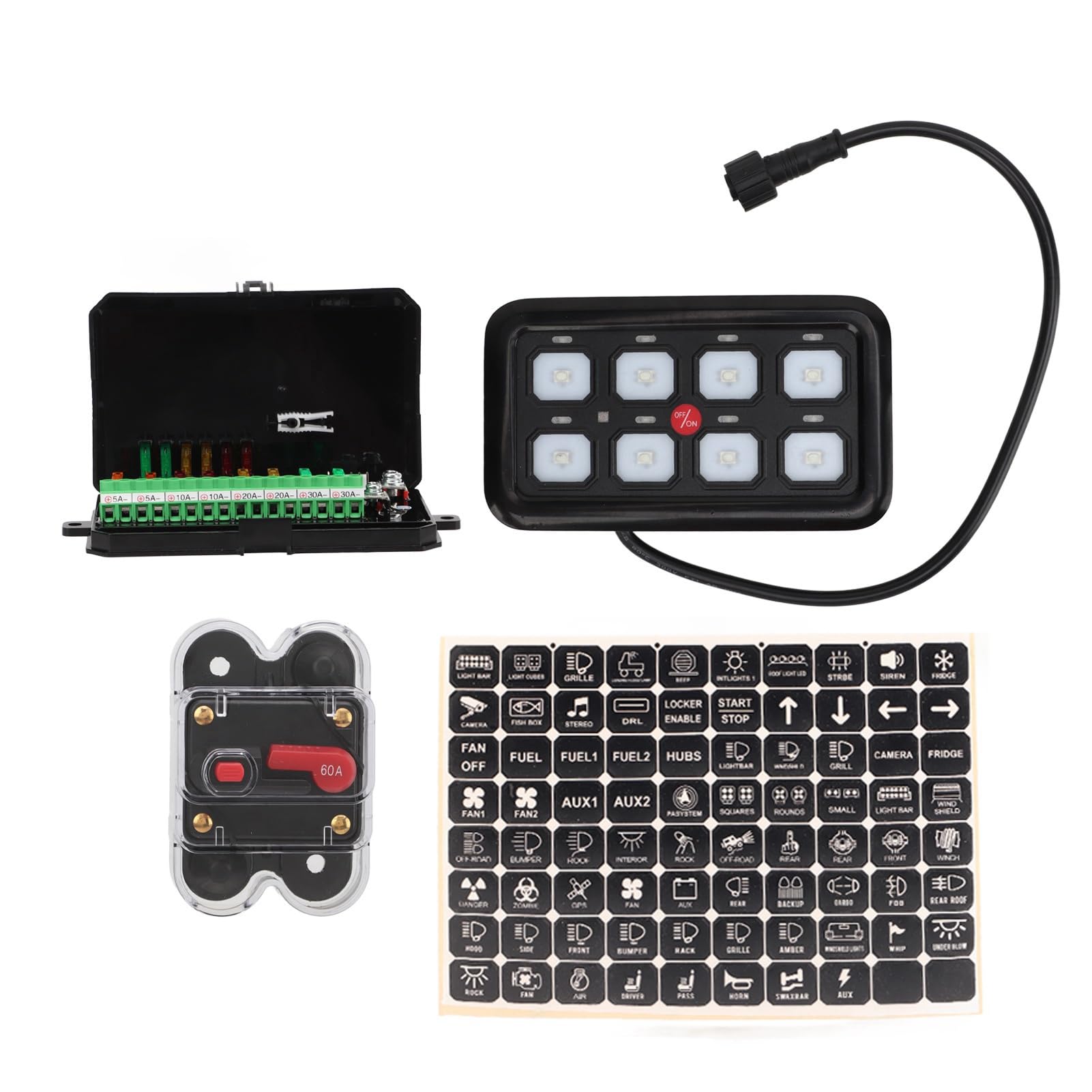 Panel PrzełącznikóW Samochodowych LED 8 Gang, Aluminiowy Dotykowy Panel Sterowania Samochodu 12 V 24 V IP65 1500 W Niebieskie Podświetlenie Rozpraszanie Ciepła dla Ciężarówki Łódź ATV UTV Bus