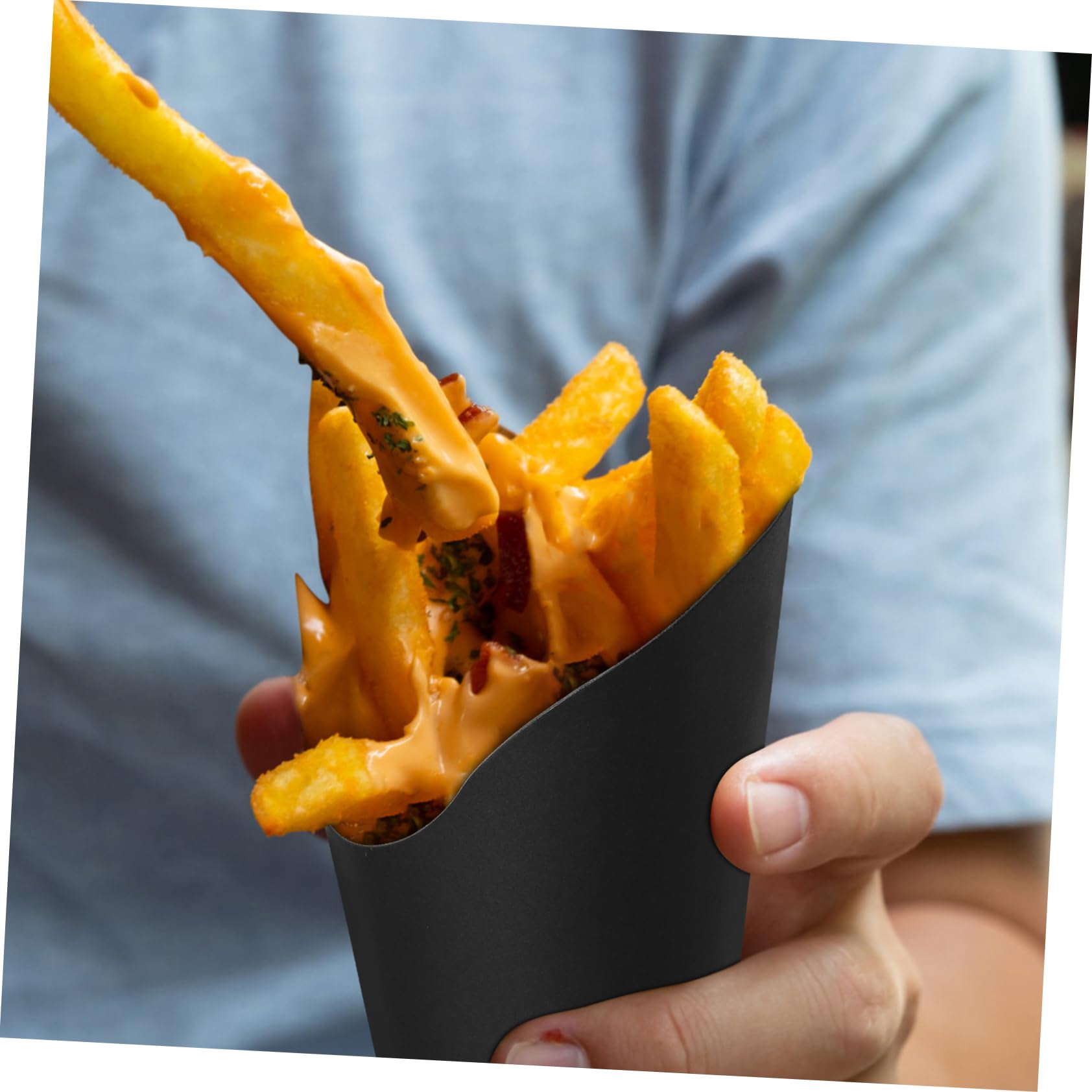 Papier Snackbecher Große Kapazität 100 Stück 14oz Schwarze mit schrägem Öffnungsdesign Einwegbecher für Food Trucks und Partys
