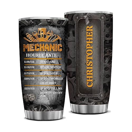 Personalized Mechanic Tumbler, Custom Name Cup Coffee Tumblers with Lid 20oz, Stainless Steel Insulated, Mechanic Gifts for Men,Birthday Christmas