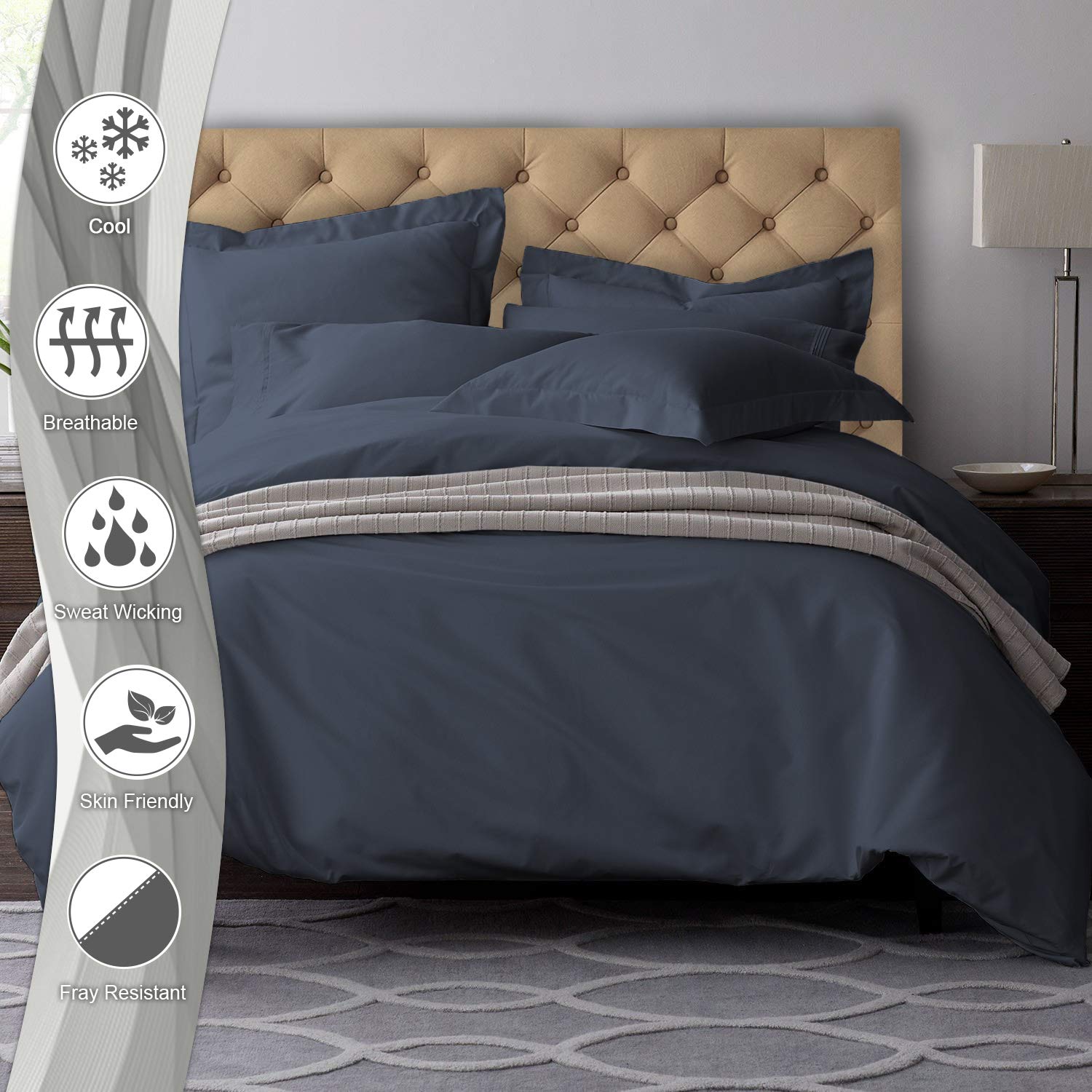 Pizuna Pure Combed Cotton Double Duvet Cover Set Dark Blue - Image 2