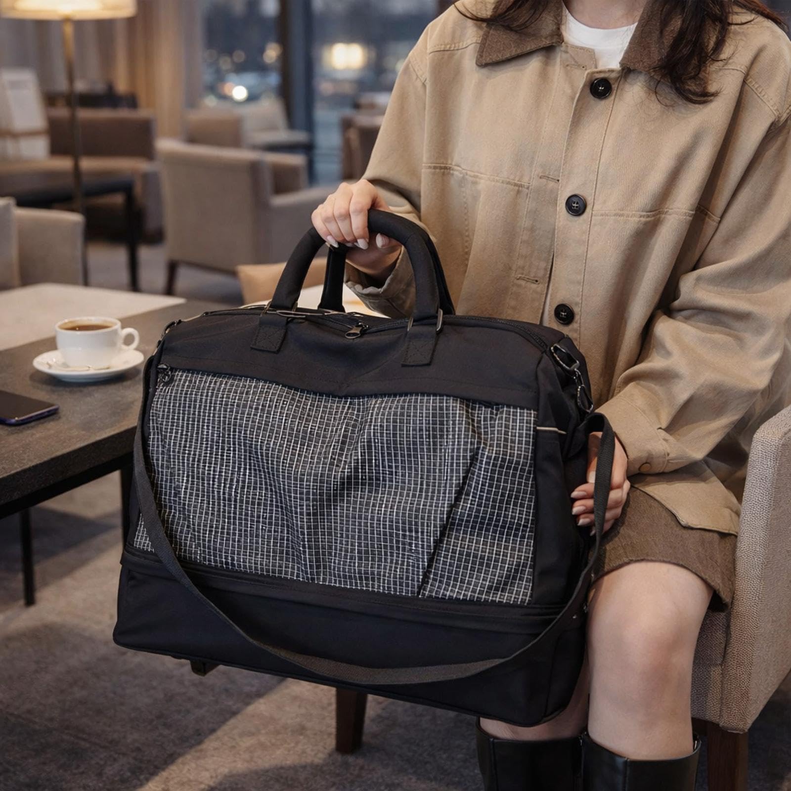 Valigetta porta laptop con ruote, multifunzionale, con ruote, per uomo e donna, ideale per il lavoro, Nero
