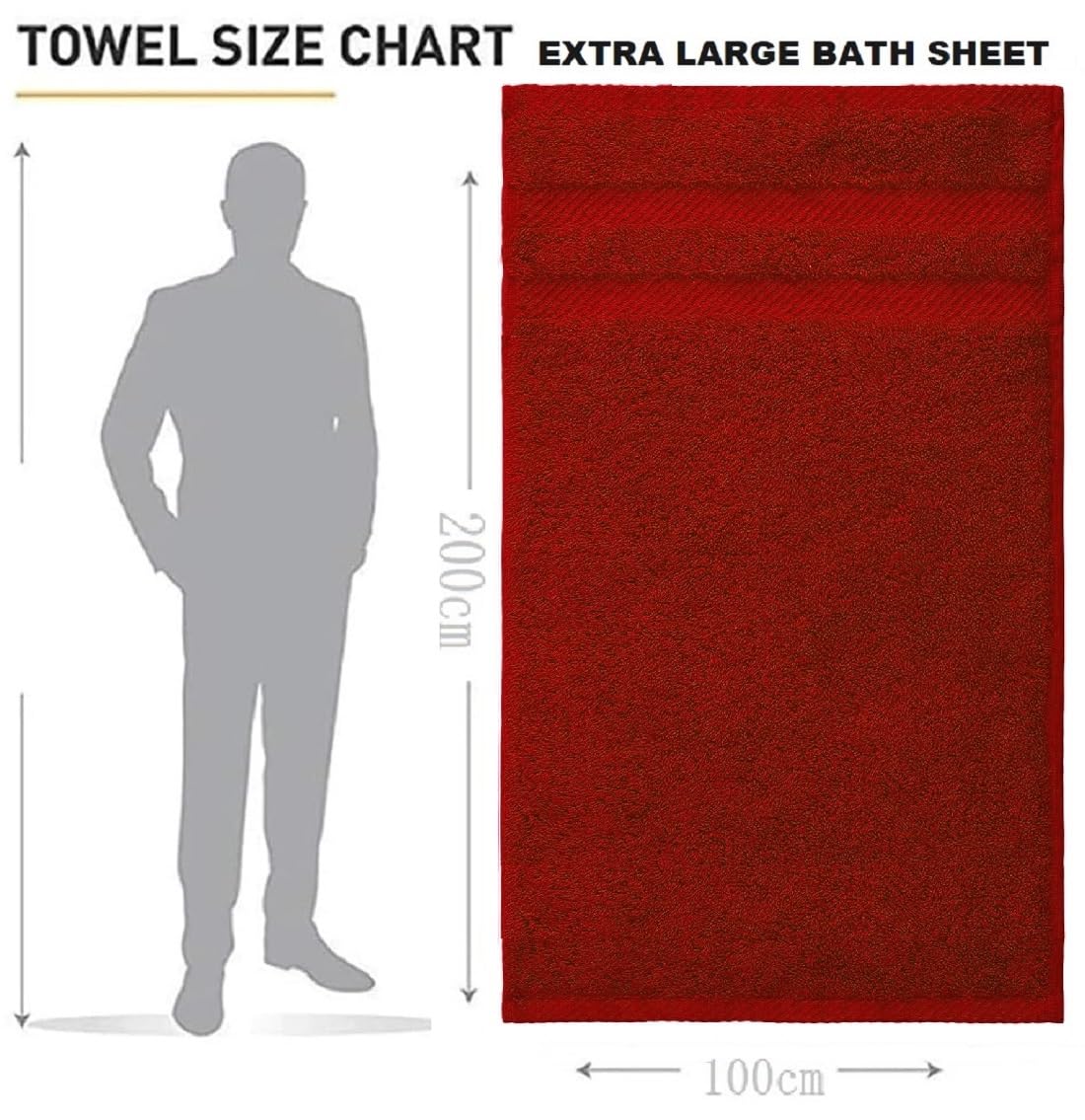 LoomTrove Pack of 2 Extra Large Jumbo Bath Sheets 100 x 200 cm 100% Egyptian Combed Cotton XL Towels Quick Dry Big Bath Sheet Super Soft Hotel Quality Towels Set (Red) - Image 2