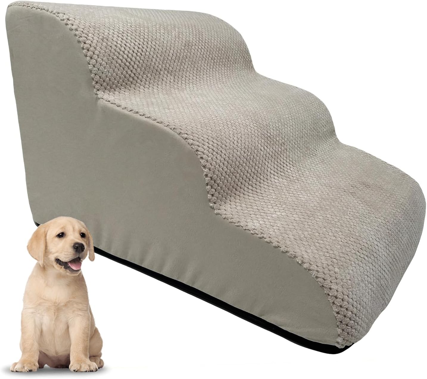 Multi Level Cat Stairs for Windowsills and Beds Soft Climbing Steps for Kittens and Senior Cats with Removable Washable Cushion Covers Beige 40 * 56 * 35cm