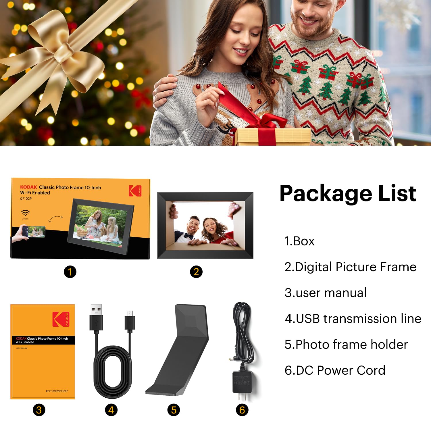 Kodak Digitaler Bilderrahmen WLAN 10.1 Zoll, HD IPS-Touchscreen Elektronischer Bilderrahmen mit 32 GB Speicher, Automatische Bilderdrehung, Teilen von Fotos oder Videos überall über App, Schwarz