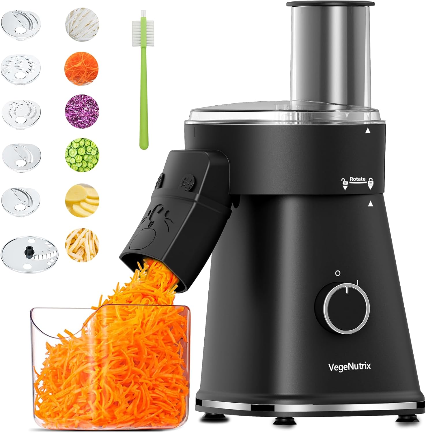 Electric Cheese Grater Salad Shooter, 6-In-1 Electric Slicer For Home Kitchen,One-Touch Easy Control,With Safety Push Bar Cheese Grater Electric For Zucchini,Cheese,Vegetable