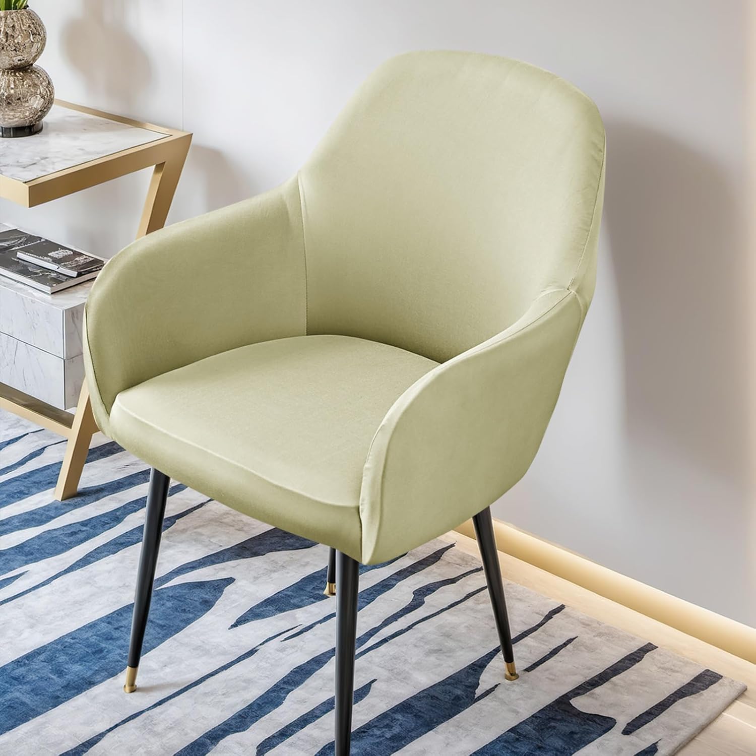 Modern Stretch Curved Back Dining Chair Covers with Armrest Office Desk Chair Covers for Vanity Accent Dining Room Chairs Covers Slipcovers with Arms Swivel Armchair Protector