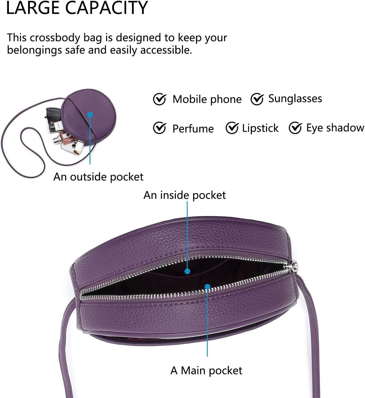 Circle Crossbody Bag for Women NYLON Circle Purse with Zipper Adjustable Knot Shoulder Straps - Image 4