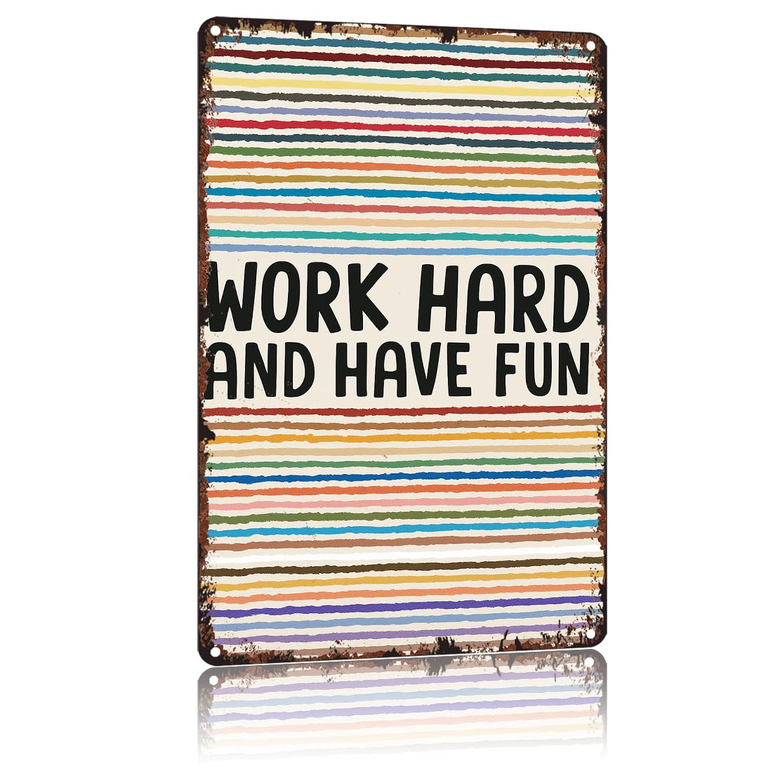 peiyeety Work Hard & Have Fun Funny 8x12 Inch Aluminum Vintage Metal Tin Signs-For Living Room Kitchen Bedroom Patio Porch Men'S Nest Wall Decor