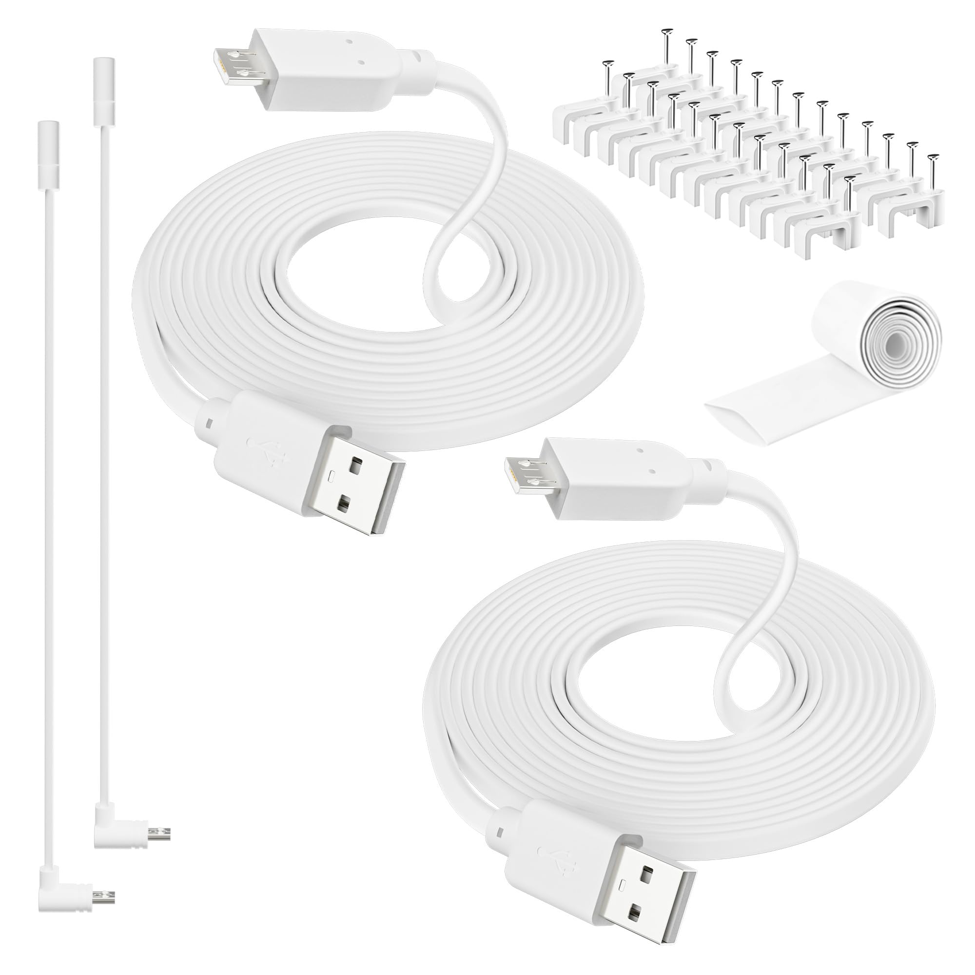 Paquete de 2 cables de extensión USB a micro USB de 30 pies, cable de carga de cámara plano compatible con Wyze Cam v4, Wyze Cam Pan v3, Wyze OG, Wyze Cam v3 y v3 Pro cámara de seguridad, con