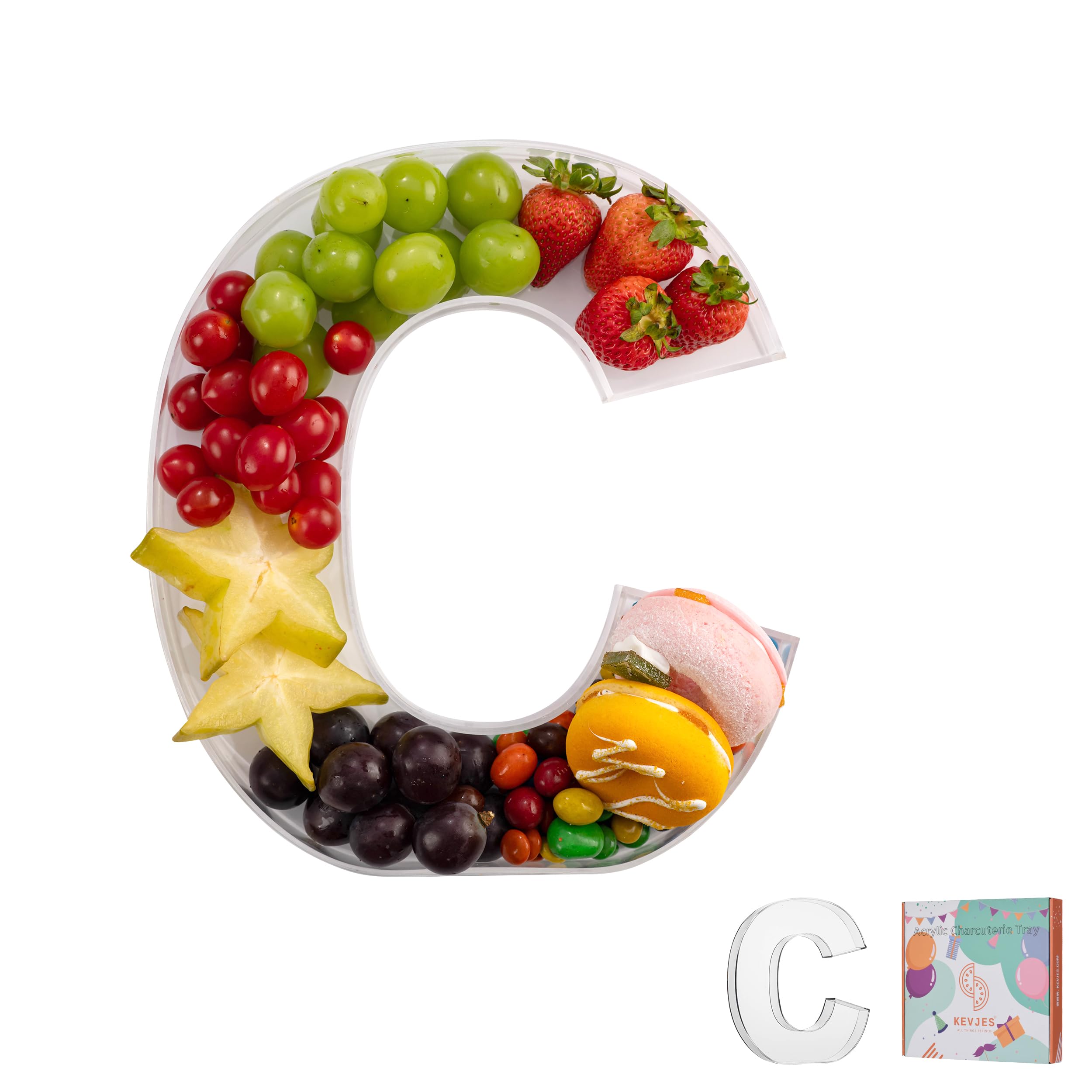 Photo 1 of 11" Clear Acrylic Letter & Number Charcuterie Tray-Reusable Fillable Alphabet Box for Displaying Candy,Cake,Snacks– Party Dessert Serving Plate for Birthday, Wedding Anniversaries, Baby Shower (C)
