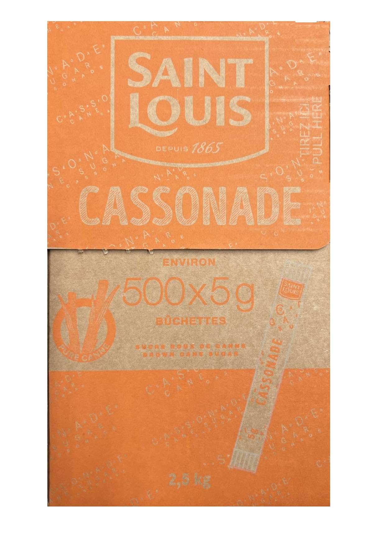SUCRE CASSONADE EN POUDRE SAINT LOUIS - 500 BÛCHETTES DE 5g - 2,5 KG SUCRE ROUX DE CANNE IDÉAL POUR LES PROFESSIONNELS