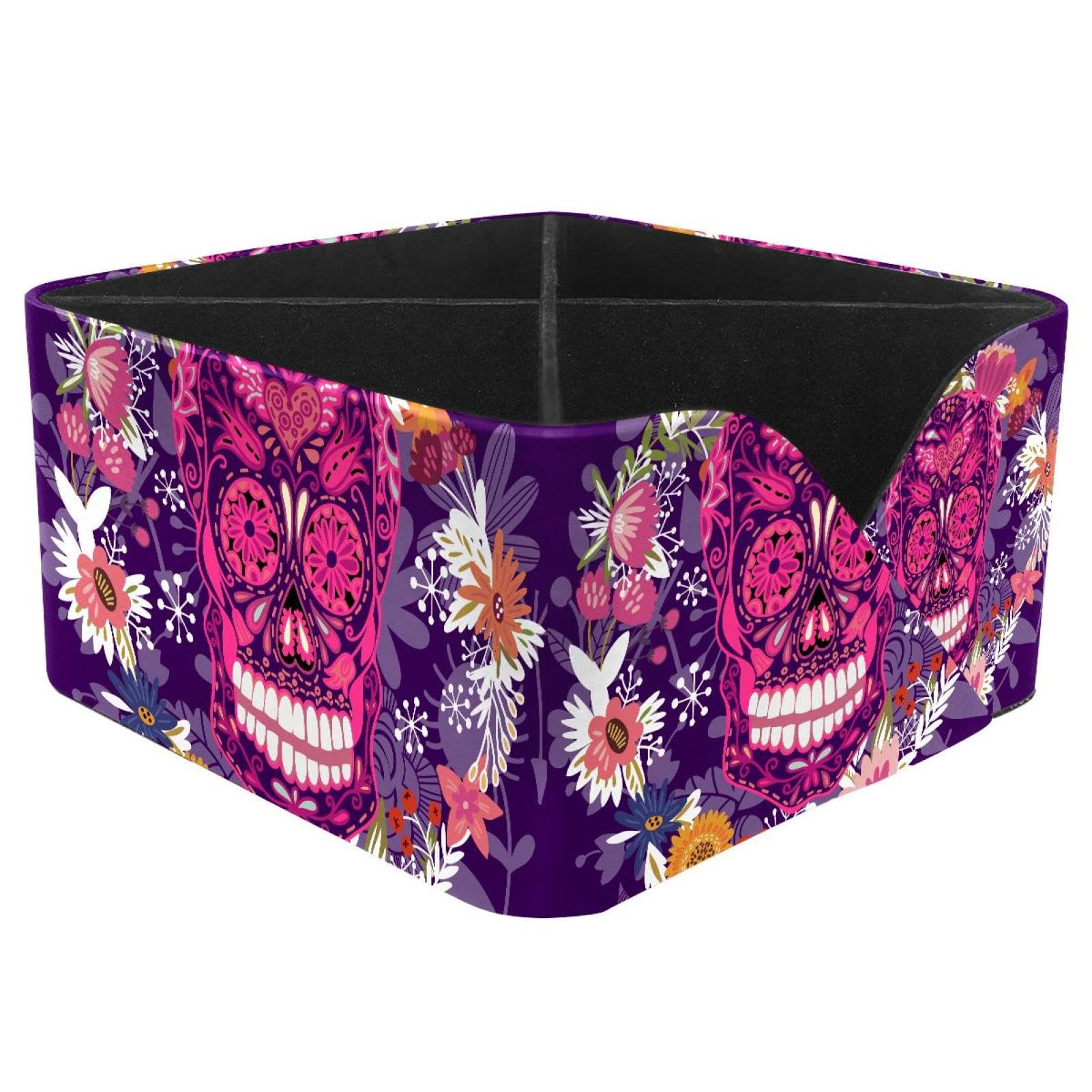 KengjuTesu Sugar Skull Head Desktop Organizer Pen Holder, Rectangular Pencil Cup for Office, Study and Makeup Stations