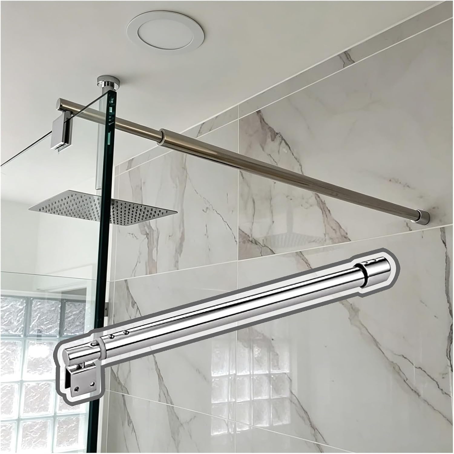 Adjustable 360° Rotating Shower Door Support Bar, Telescopic Stabilizer Rod for Frameless Glass Screens, Bathroom Glass Hardware (40-60cm/15.7-23.6in)