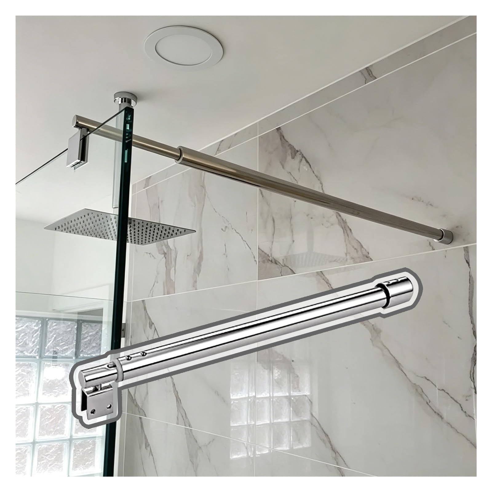 CHZDPP Shower Door Glass Support Bar with 360° Rotating Base, Telescopic Shower Support Bar for Frameless Screen, Bathroom Glass Stabilizer Rod(B,100–120cm/39.4–47.2in)