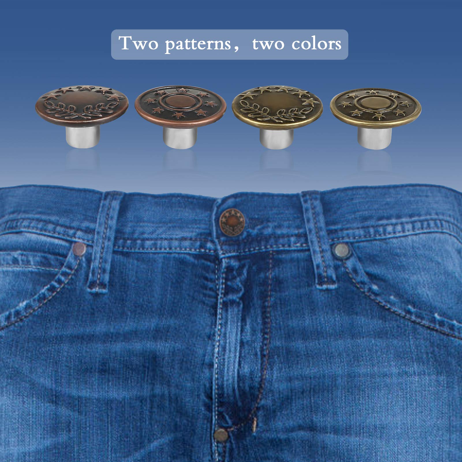 Bottoni Jeans Rimovibili 17mm - Set 10 Bottoni In Metallo Vintage Per Pantaloni Senza Cucire - Foto 4