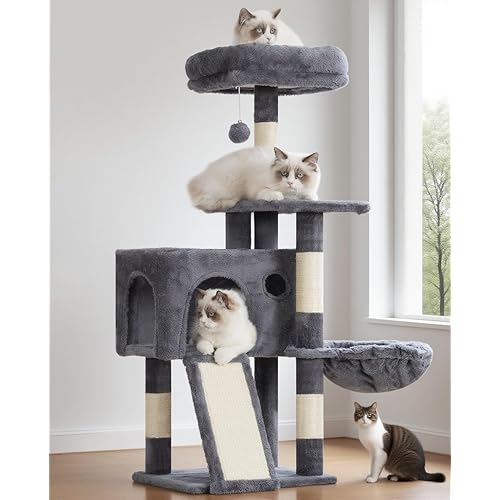 Cat Tree, 41.3" Cat Tower for Indoor Kittens with Scratching Board and Posts, Multi-Level Cozy Cat Condo with 2 Perches, Hammock, Balls, Smoky Gray GCT005SG