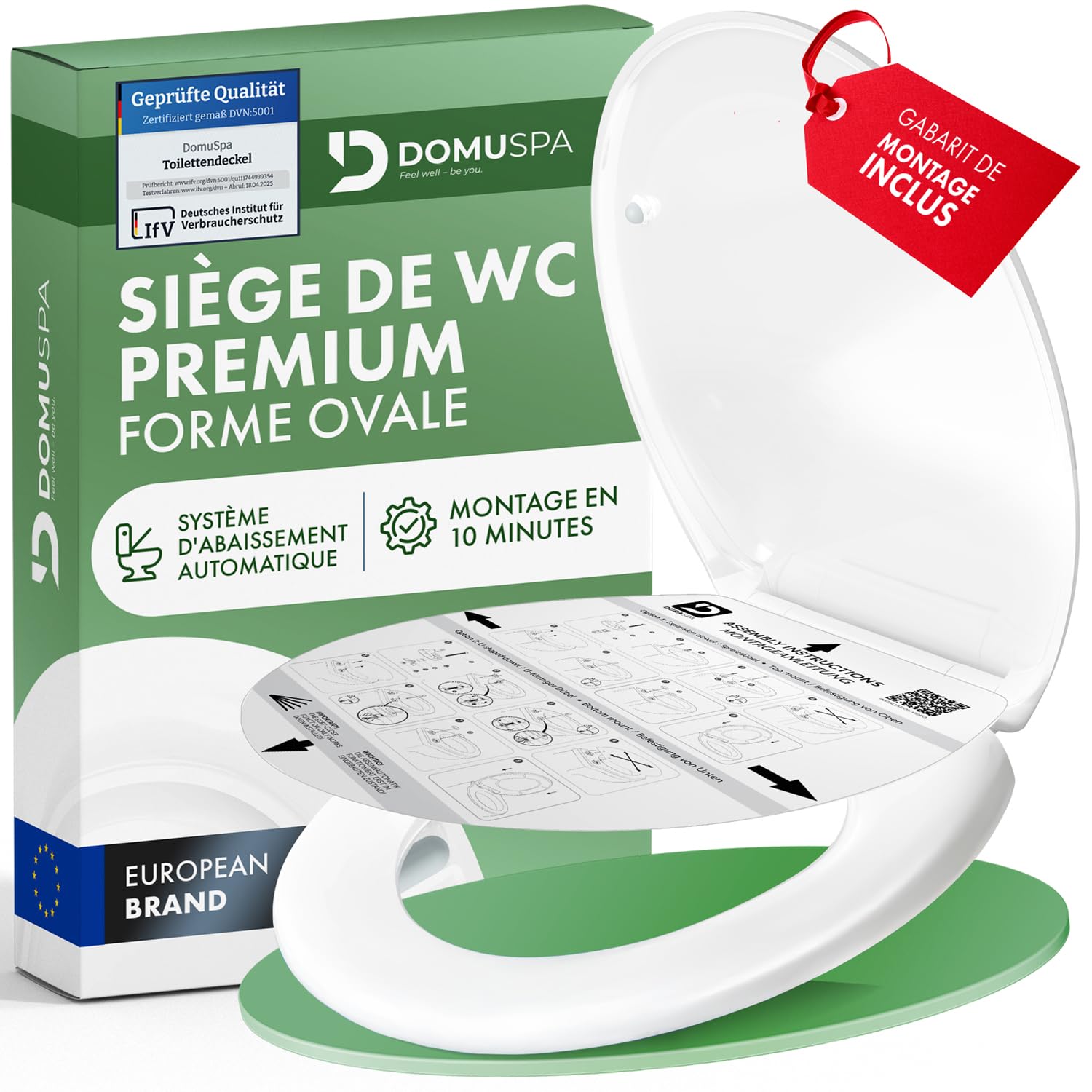 abattant wc avec frein de chute oval 36,6 x 5,5 cm - abattant wc clipsable avec fonction Quick Realease - lunette toilette facile à monter & à nettoyer - plastique haute qualité - adulte