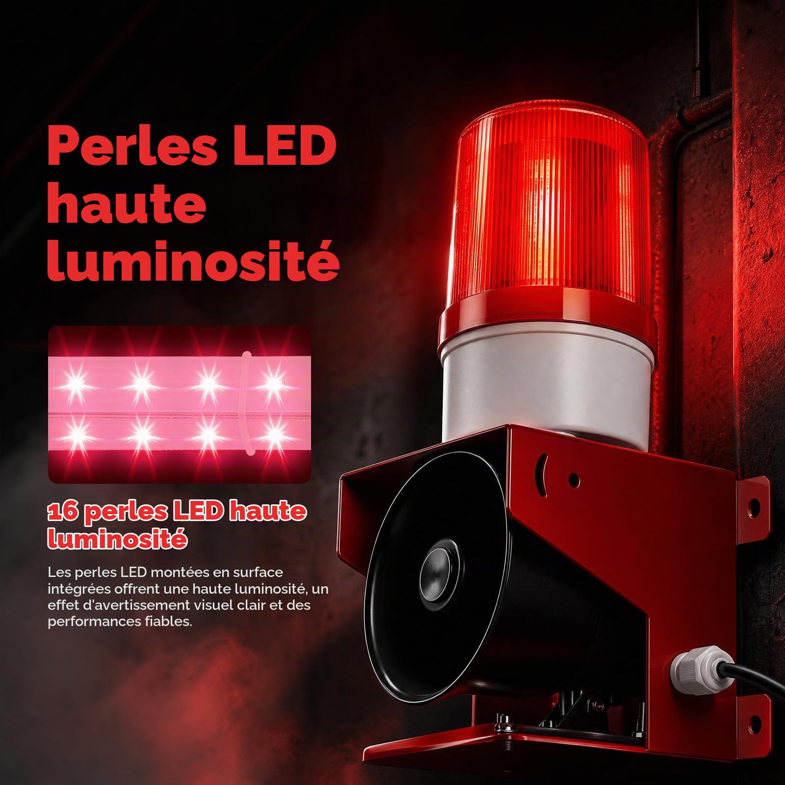 Sirène D'alarme Industrielle, 120 DB avec Lumière Stroboscopique IP65 Lampe LED Industrielle Convient pour Une Utilisation Intérieure et Extérieure Mine Pierre Cour de Sable Prise EU 220 V