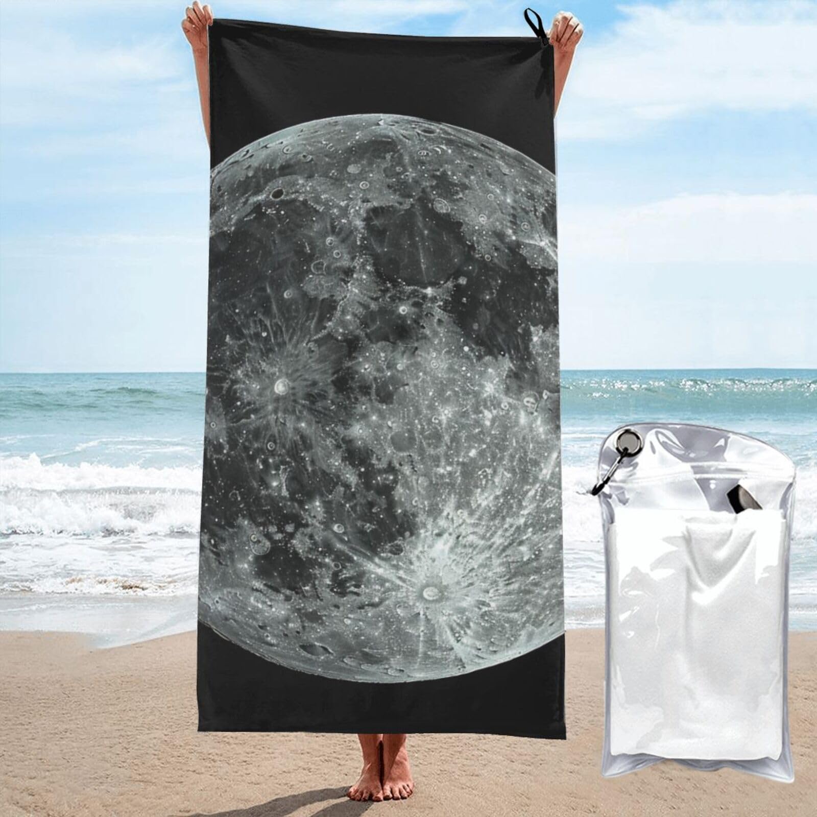 BWWHCCTI Moon Printed Microfiber Quick Dry Beach Towel 80x160 CM, Fast Drying Bath Towels with Bags for Travel,Camping,Gym,Beach,Swimming,Yoga
