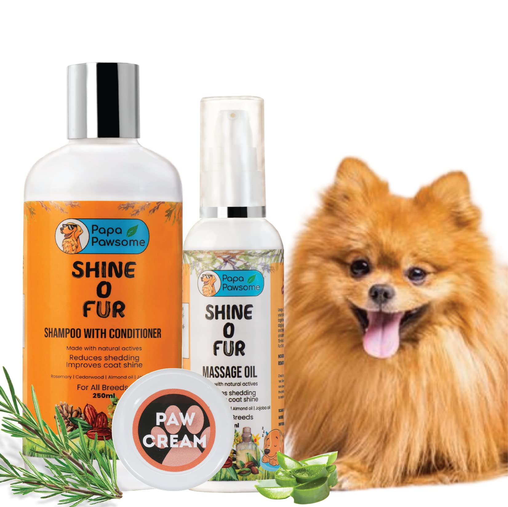 Papa Pawsome Pet Dog Care Combo Kit - Shine O Fur Shampoo with Conditioner (250 ml) + Shine O Fur Massage Oil (100 ml) +Paw Cream (25 GMS) 100% Natural, Safe for Puppies, Young & Adult Dogs (B07RFD9FXK) Amazon Price History, Amazon Price Tracker