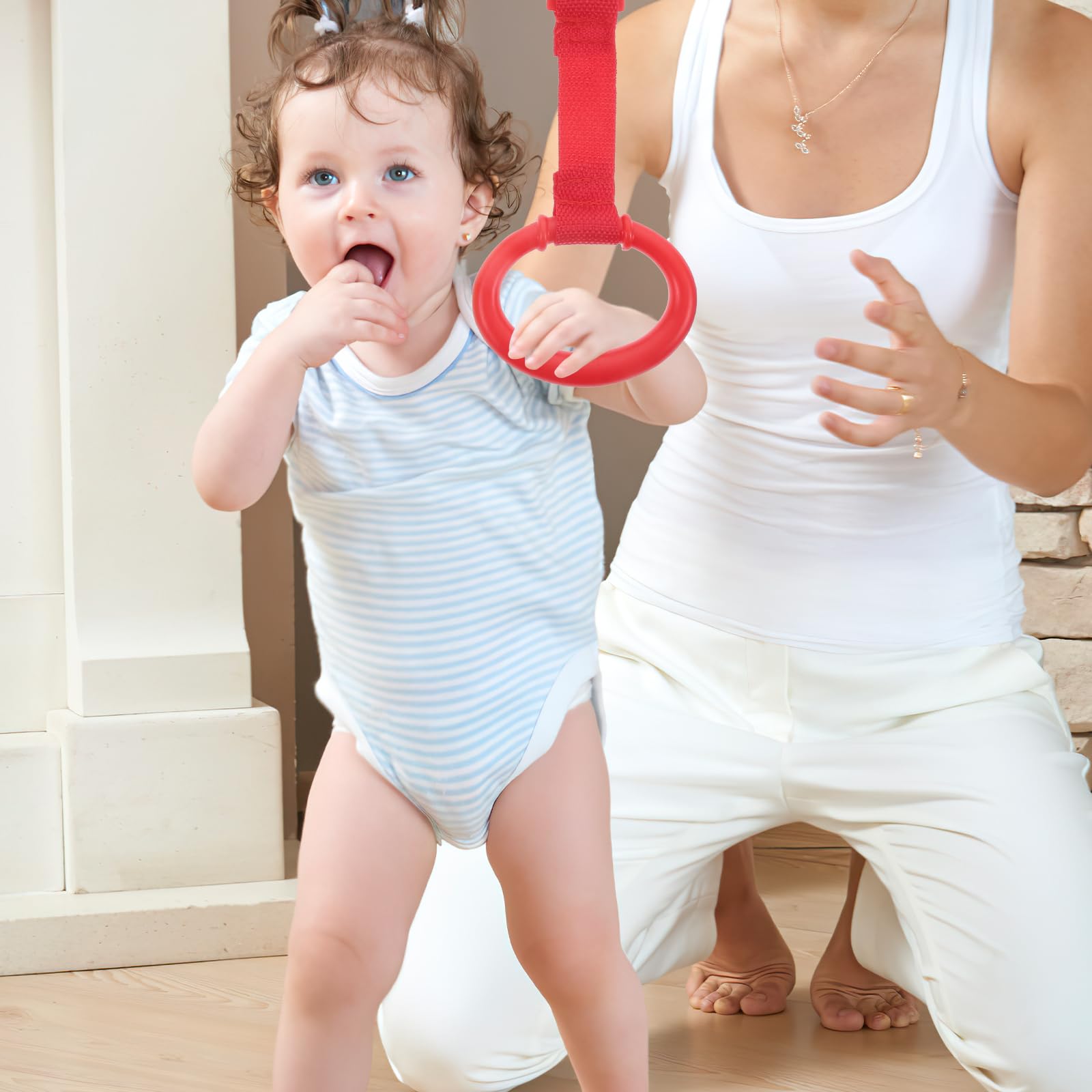 Toyvian 4pcs Baby Playpen Pull up Rings Playpen Hanging Accessories, Walking Assistant Fitness Pull Ring Wristband for Infant, Baby Stand up Ring Crib Tool