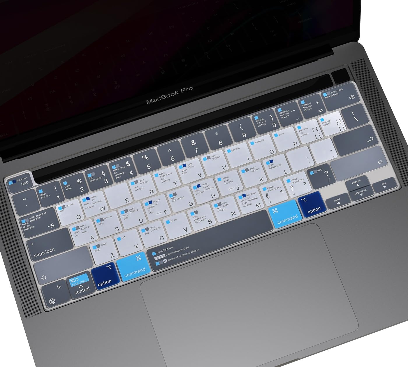 Keyboard Cover Skin for 2022 MacBook Pro 13 Inch A2338 M2 M1/A2251/A2289,2019 MacBook Pro 16 Inch A2141 with Touch Bar& Magic Keyboard,Mac OS X Shortcut,MacBook Pro 13 16 Inch Accessories-Bule&White