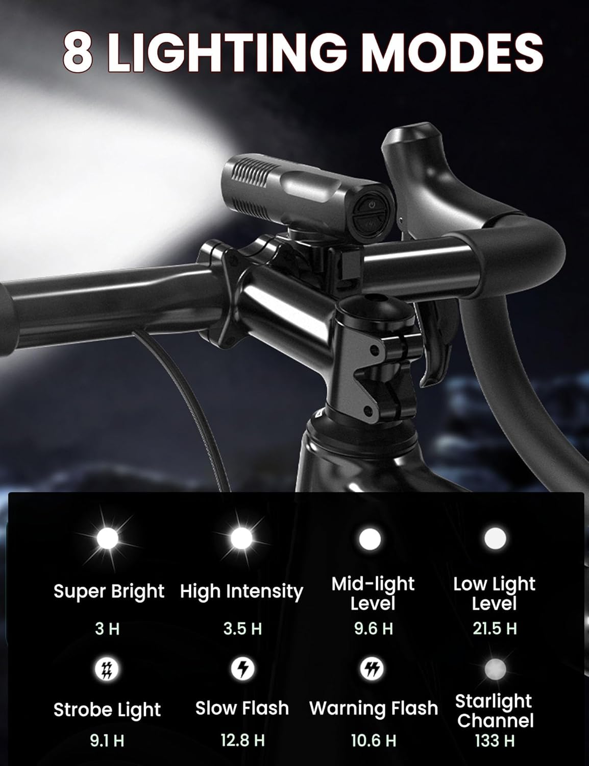 Bike Lights Front and Back Set, 8+5 Modes USB-C Rechargeable Bicycle Headlight and Tail Light, IP64 Waterproof LED Safety Lights for Night Riding, Road & Mountain Cycling Accessories, Easy to Install - Image 3