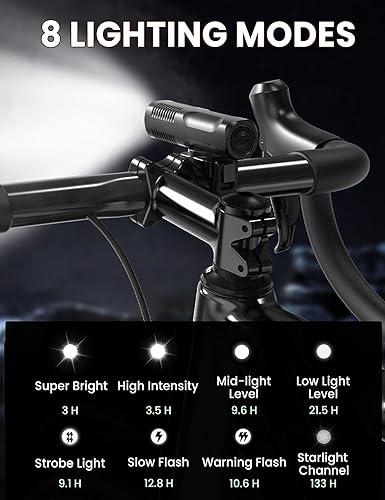 Miniatura 3 de Juego de luces delanteras y traseras para bicicleta, 8+5 modos USB-C recargables para bicicleta y luz trasera, luces LED de seguridad impermeables