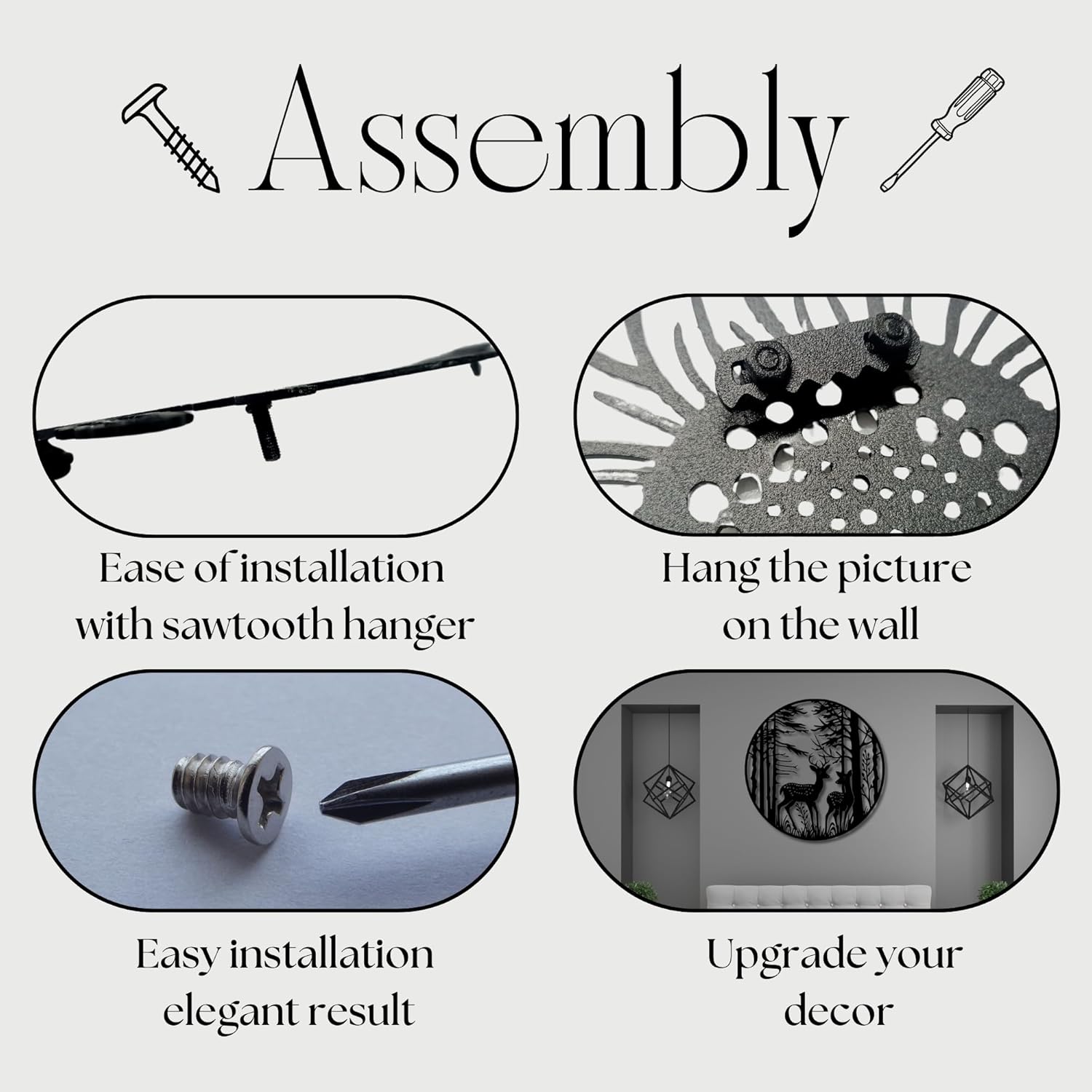 Animals Metal Wall Decor | 27'' x 27'' x 0.05'' Deer Forest Themed Metal Wall Art | Handmade Home and Office Wall Decorations (27'' x 27'', Deer Forest, Black)