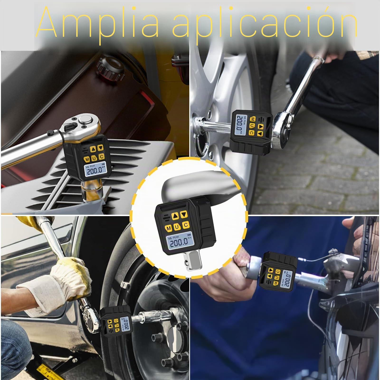 Llave Dinamometrica Digital 1/2", 10-200Nm Llave Dinamometrica Bicicleta, 1/4 3/8 Adaptadores de Alta Precisión con LED y Alerta Zumbador Para Automóviles Bicicletas Motocicletas Reparaciones