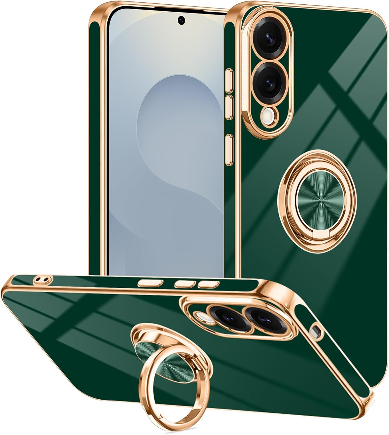 Tnarru Designed for Samsung Galaxy S25 Edge Case with Ring Stand, Support Magnetic Car Mount Rotating Finger Holder Soft TPU Cover Plating Edge Slim Phone Case for Samsung Galaxy S25 Edge Green