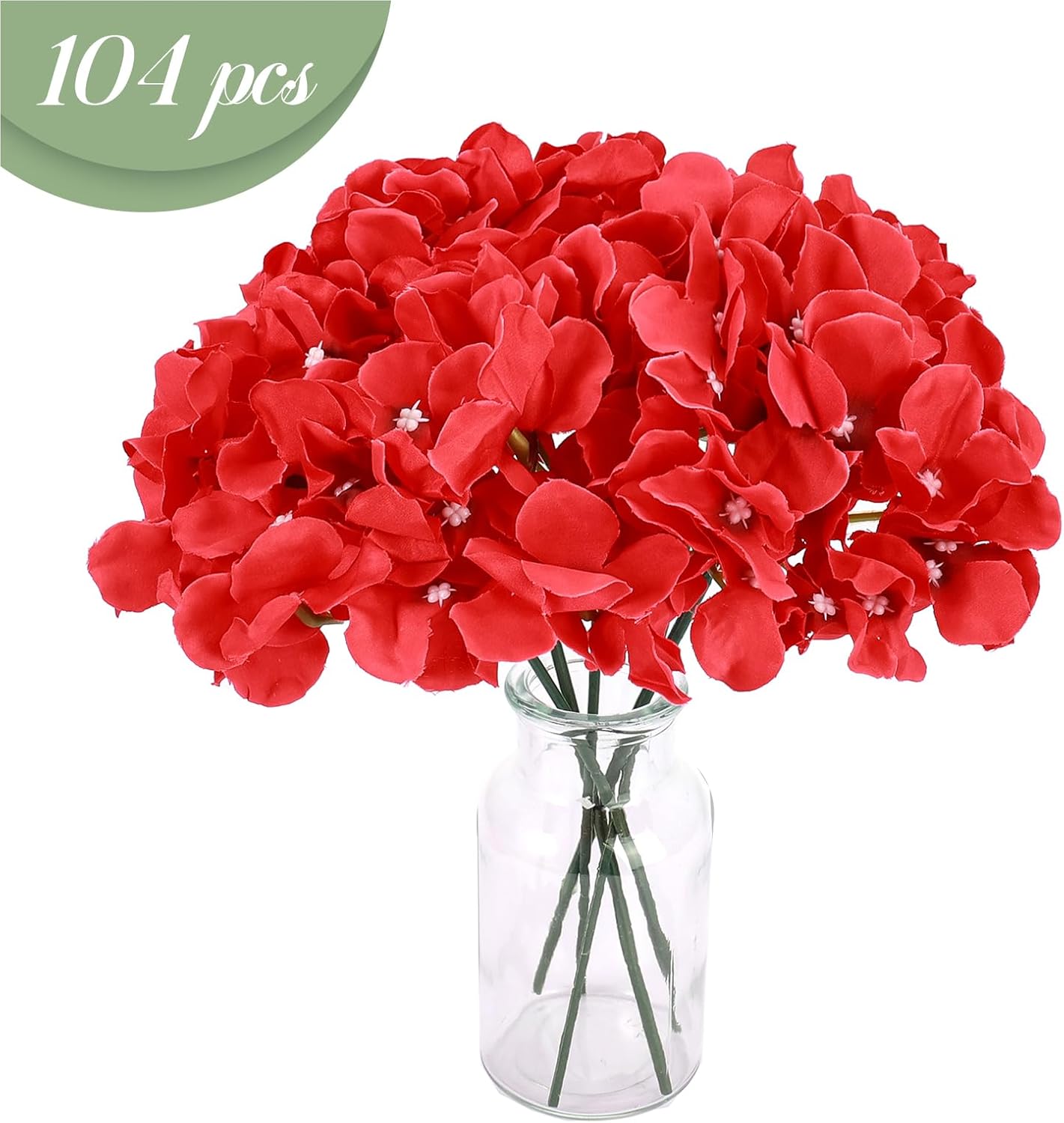 Auihiay 104PCS Hydrangea Artificial Flowers, Red Artificial Hydrangea Flowers Heads with Stems, Faux Hydrangea Flowers for Home Decor Wedding Bouquets Centerpieces - Image 3