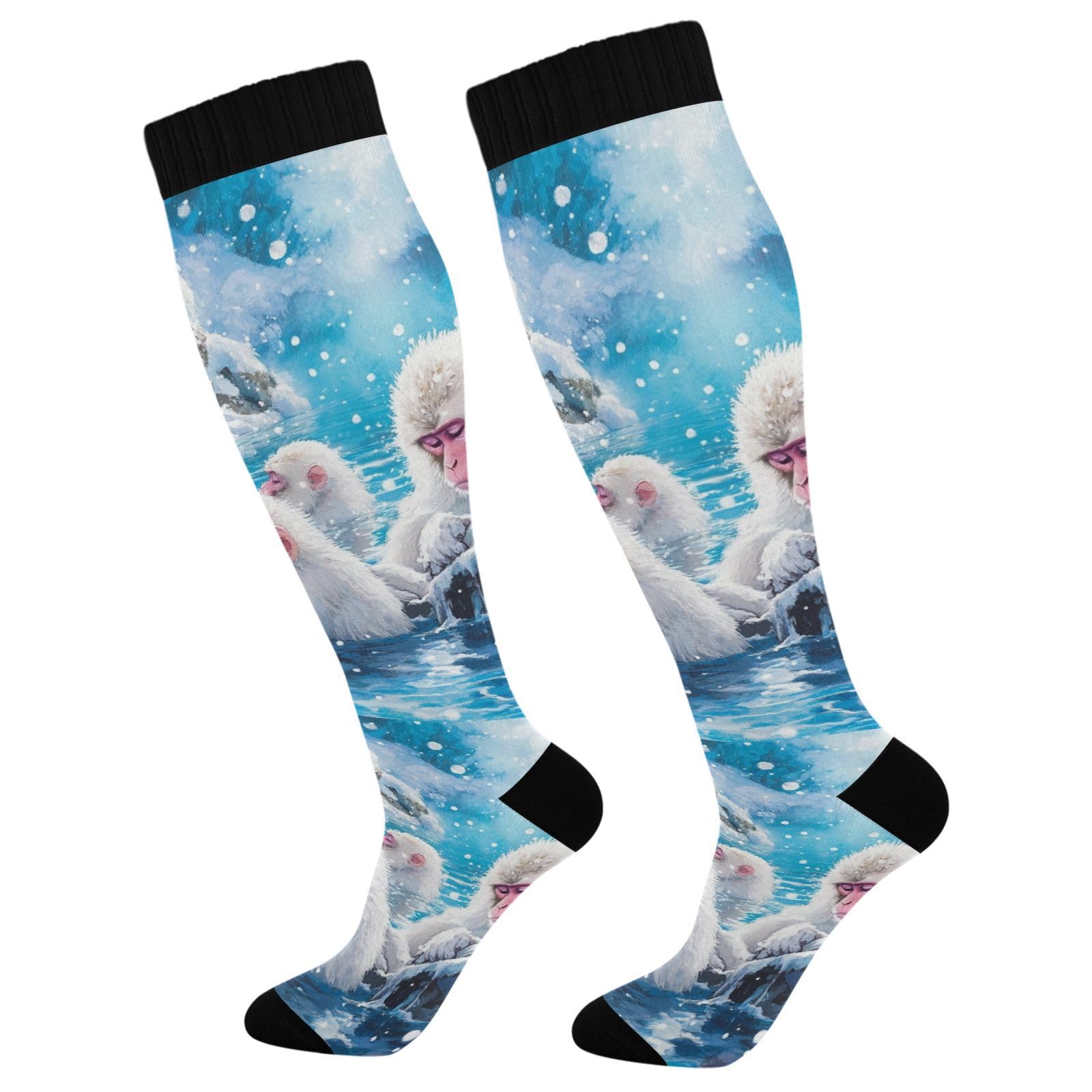 Jucciaco Snow Water Monkey Two Pairs Fun Socks Warm Soft Daily Outfit Wear Resisting Easy To Stretch One Size Socks
