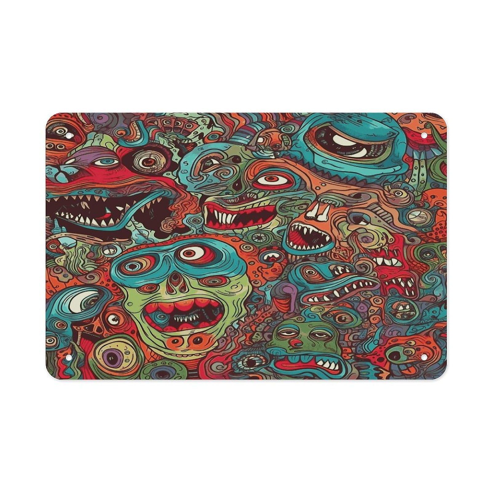 Fekiloot Style Abstract Monster Metal Signs Wall Art Tin Sign