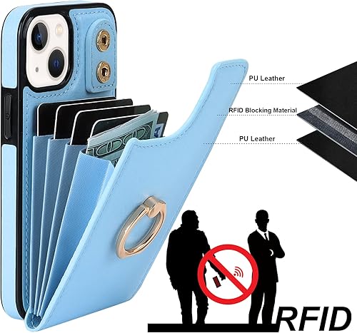 Miniatura 5 de Folosu Funda compatible con iPhone 13 Mini con soporte para tarjetas, rotación de 360, soporte de anillo de dedo con función atril, protección RFID,