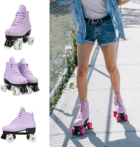 Miniatura 4 de Patines de ruedas para mujeres y hombres, zapatos altos de piel de vacuno, patines clásicos de doble fila, patines de cuatro ruedas para hombres y