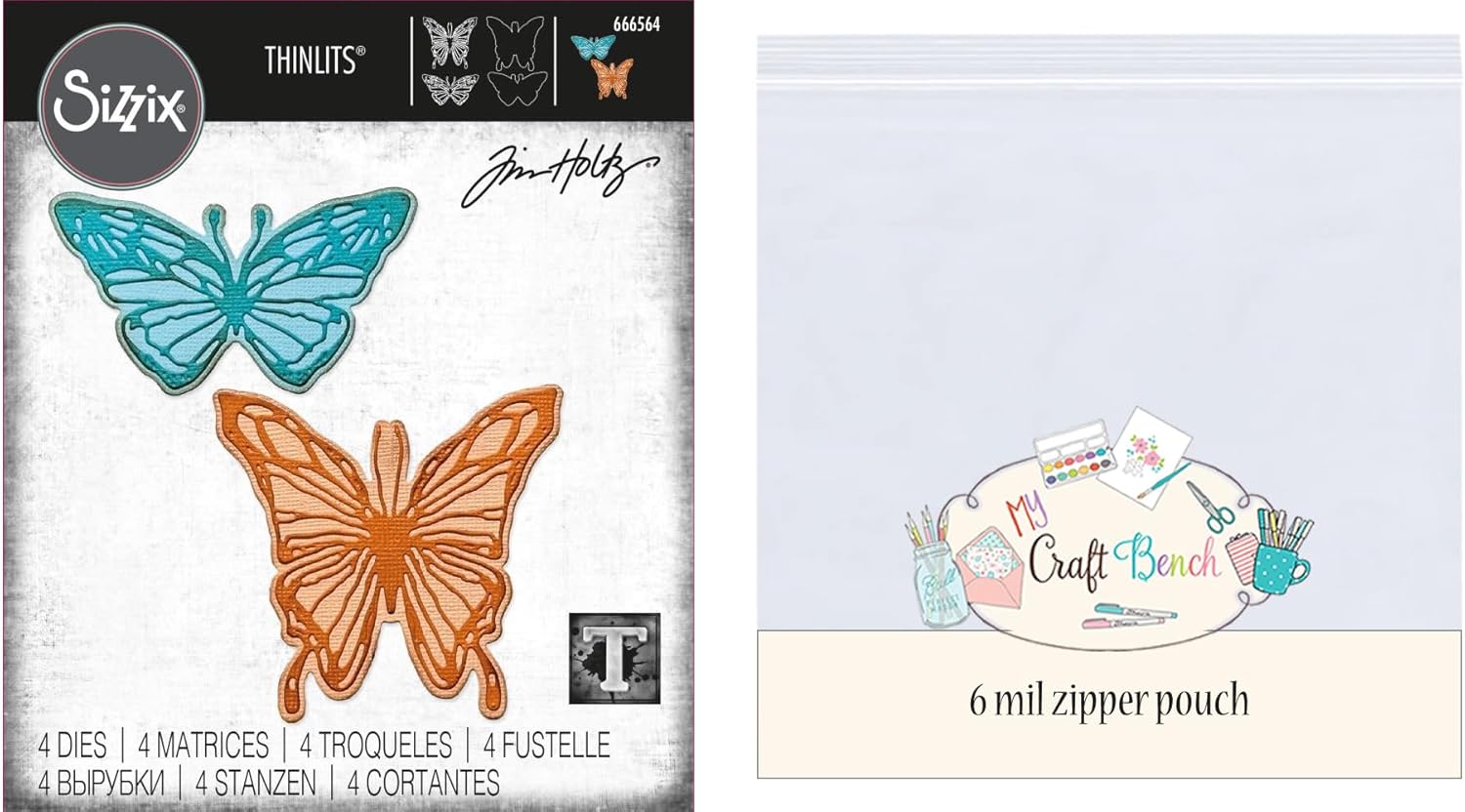 Sizzix Thinlits Die Set Vault Scribbly Butterfly by Tim Holtz Bundle with MCB Security Pouch - Bundle of 2 Items