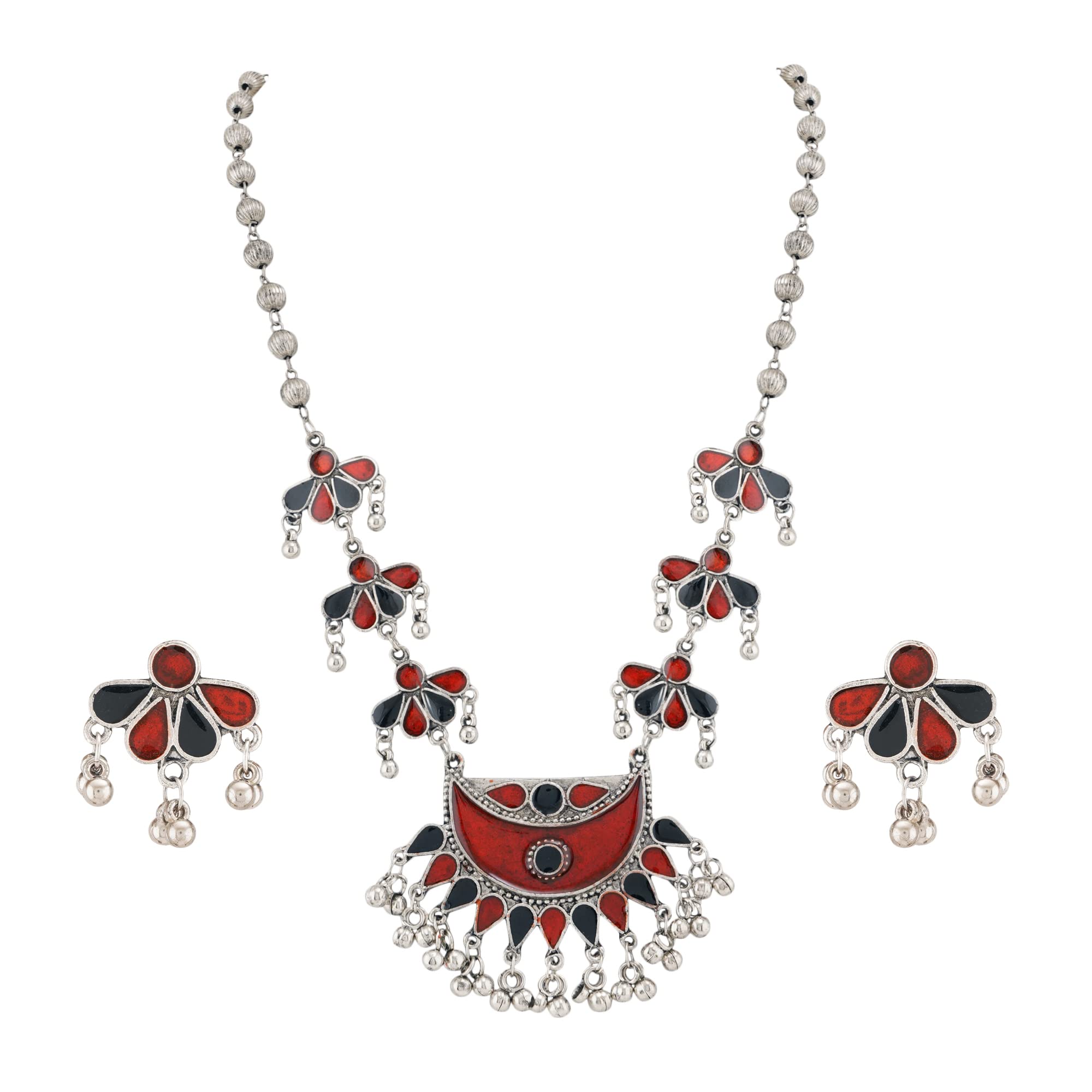 Shreyadzines Silver Oxidised Beads Long Adjustable Vintage Traditional Meenakari Necklace Earrings Jewellery Set For Women and Girls (Black) (B0BS984JCN) Amazon Price History, Amazon Price Tracker
