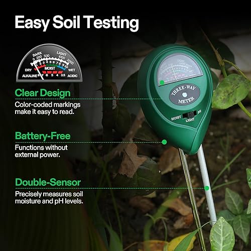 Vista 6 de VIVOSUN Medidor de pH digital, medidor 3 en 1 de TDS/EC/Temperatura, combo probador de humedad/pH/luz del suelo 3 en 1 para el hogar, jardín e Negro