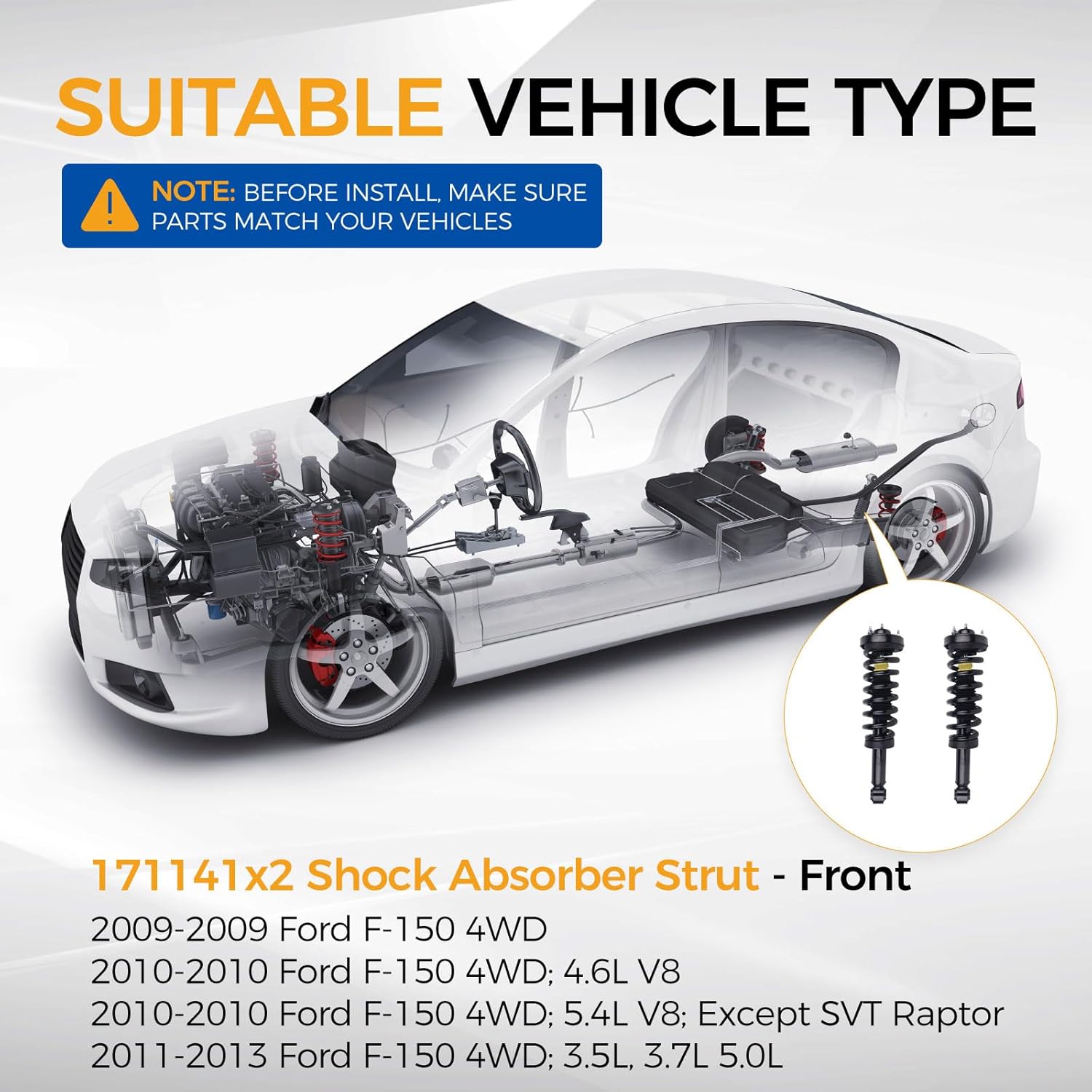 PAROD Pair 171141 Front Shock Absorber Strut Fit for 2009-2013 Ford F-150 4WD w/Coil Spring Assembly Passenger&Drive Side