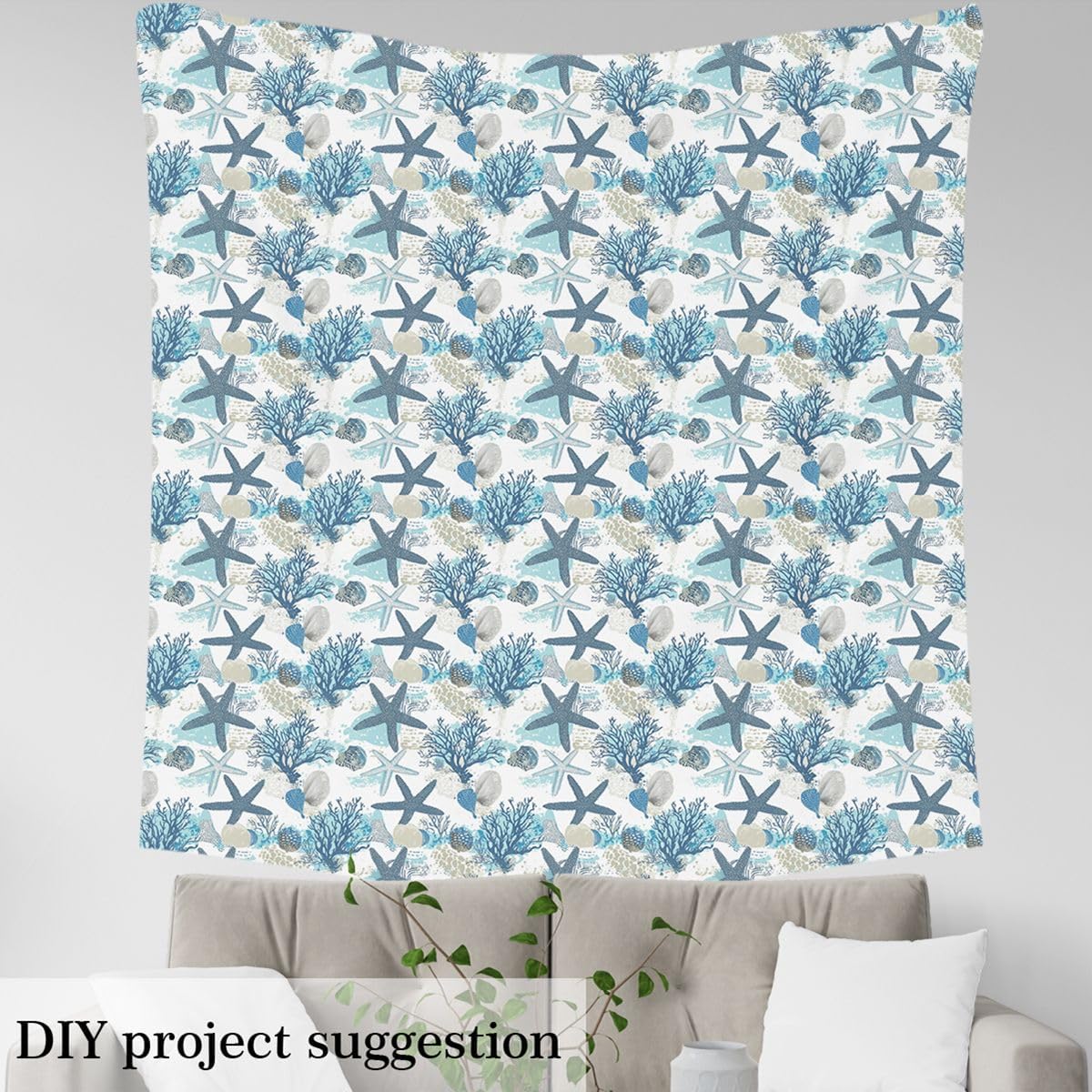 Erosebridal Starfish Fabric by The Yard,Coastal Animal Upholstery Fabric for Kids Girls,Beach Shell Decorative Fabric,Coral Sealife DIY Art Waterproof Fabric,5 Yards for Quilting Sewing,Blue Gray