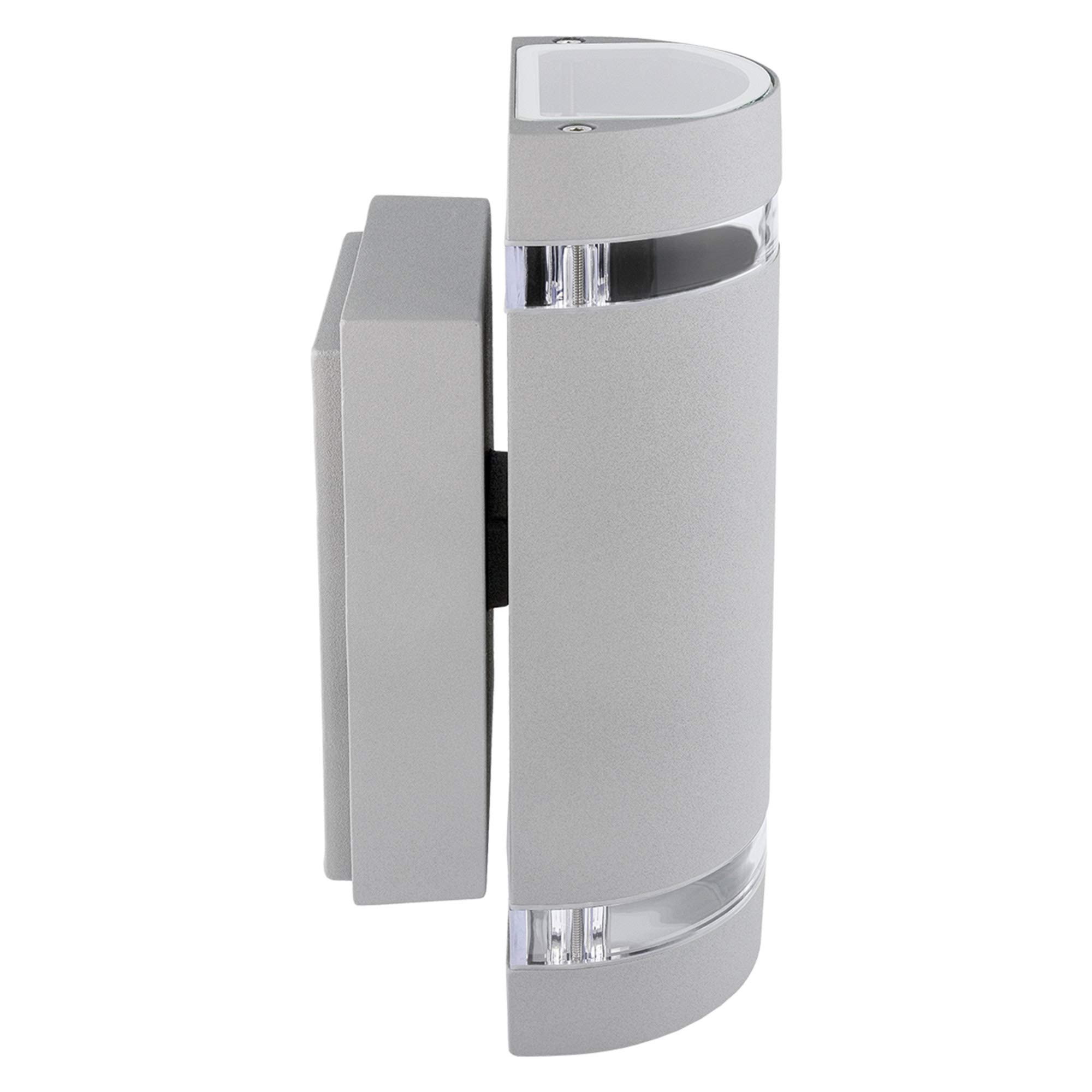 SSC-LUXon ZORA Außenwandleuchte 2er Set rund grau IP44 GU10 4W warmweiß | Runde Fassadenleuchten grau im 2er Set - Licht nach oben & unten für Terrasse, Eingang & Weg, inkl. GU10 LED warmweiß