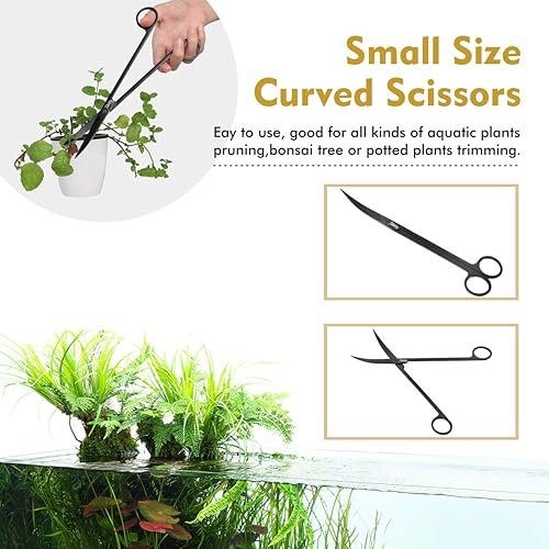 Miniatura 4 de hygger Herramientas largas de acero inoxidable para acuario, 4 piezas de pinzas para plantas acuáticas, tijeras y espátulas que vienen con 1 paño de