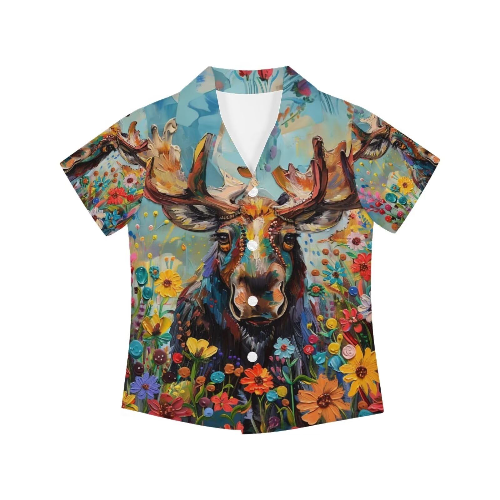 PinUp Angel Funky Casual Hawaiian Shirt Kids Boys Girls Art Oil Painting Animal Pattern Short Sleeve Unisex Beach Shirt
