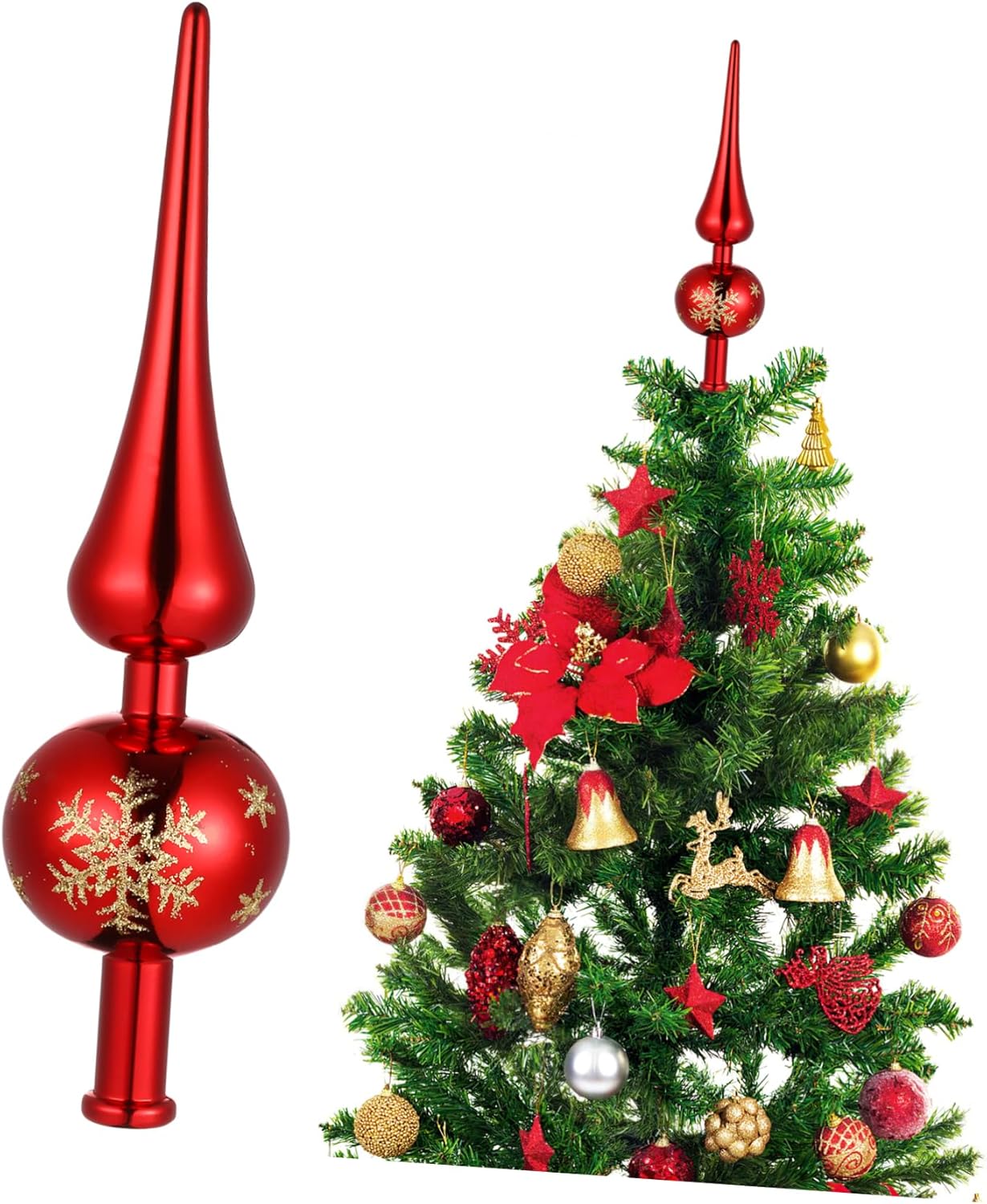 Vintage Shiny Metallic Christmas Topper Ornament Red Plastic Star Tree Top Decorations for Xmas