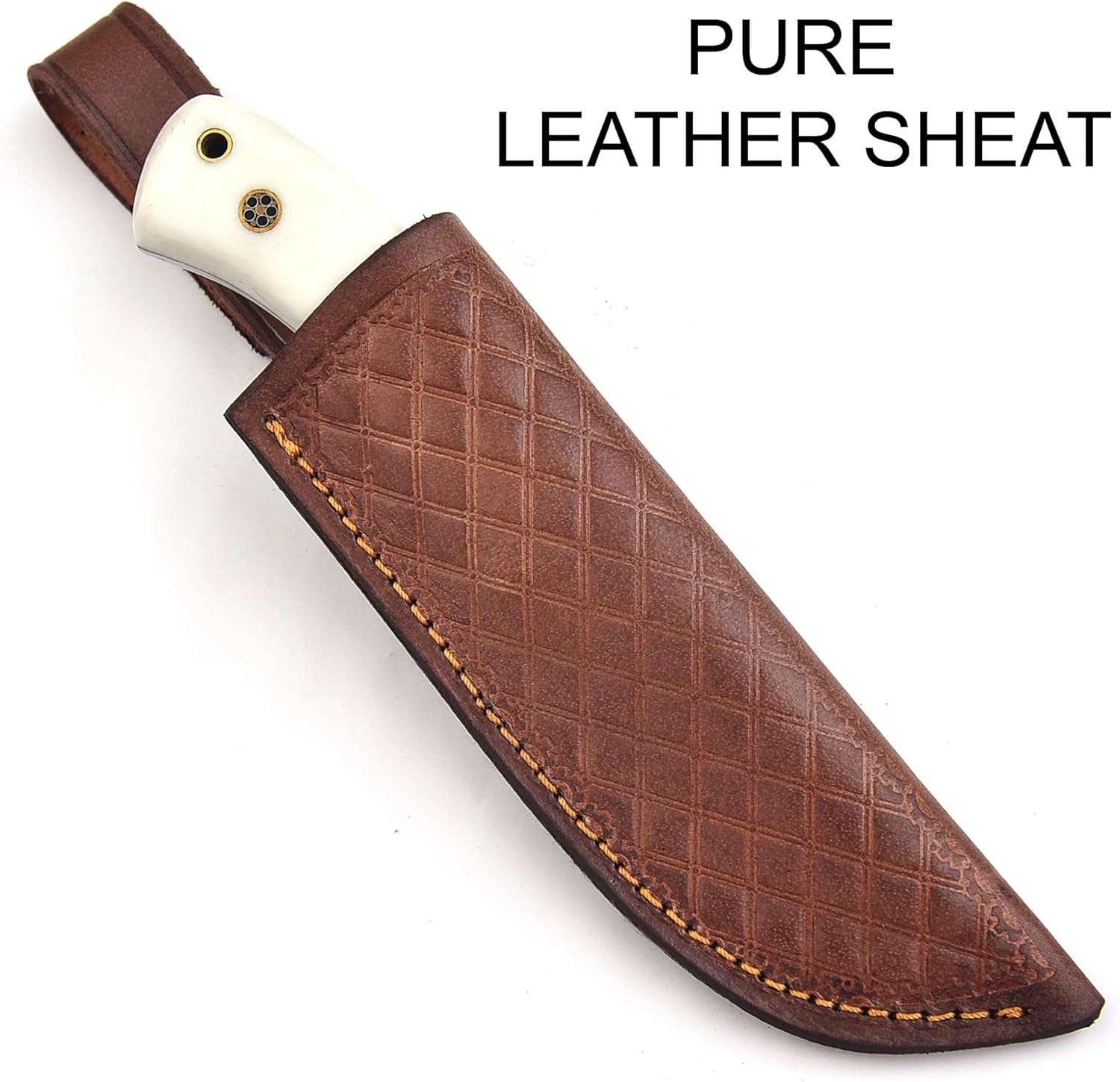 Handmade Hunting Damascus Steel Knife with Leather Sheath – Fixed Blade Kniives with Resin Handle – Full Tang Carbon Steel Outdoor Survival & Camping Knifes - Image 4