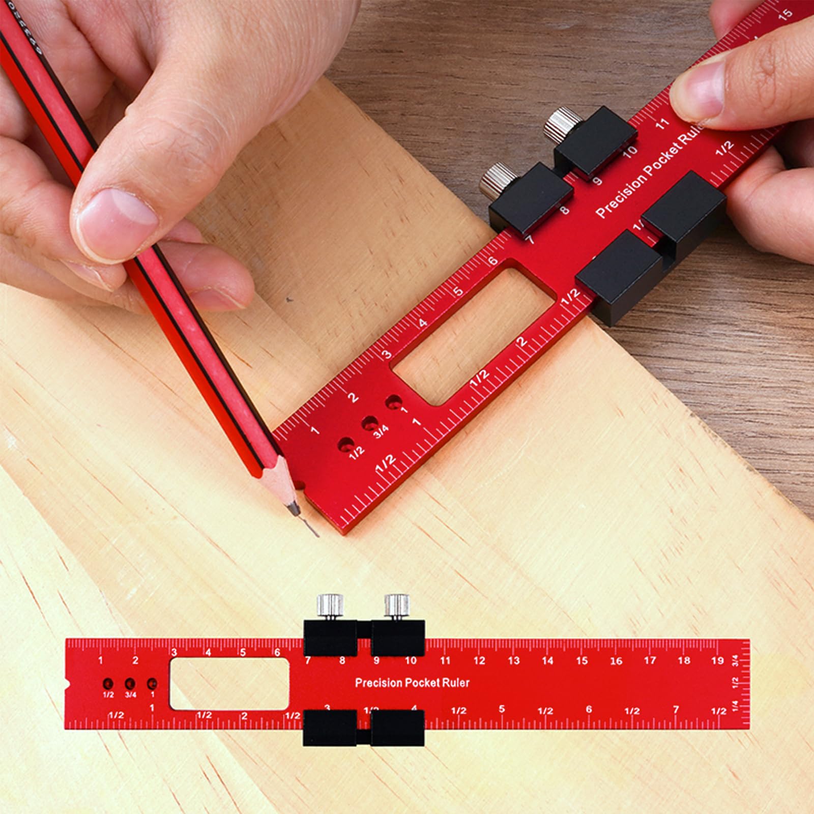 Woodworking Ruler, Precision Pocket Rule, Aluminum Slide Rule, Metric British System, Working Scribing Measure Tools, 200mm