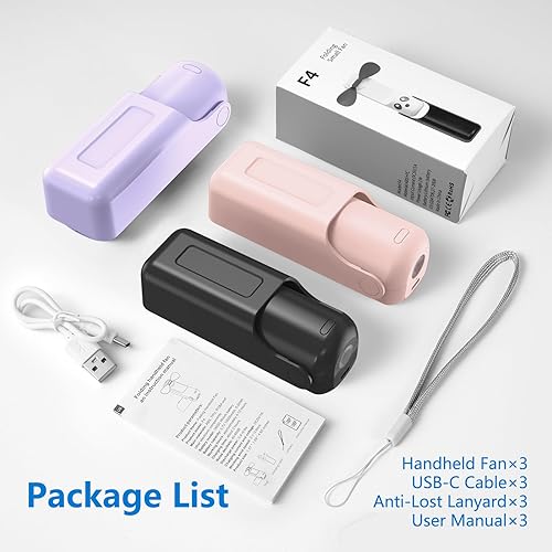 Miniatura 7 de 3 mini ventiladores de mano portátiles, 3 en 1 plegable pequeño ventilador de bolsillo ventilador personal con linterna 3 velocidades, funciona con